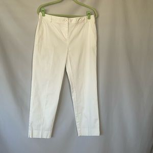 Talbots Petites Signature crisp white capris. Cute small slit at side of ankle.